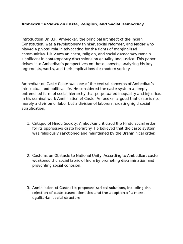 Ambedkar on Caste, Religion, Democracy | PDF | Caste | Egalitarianism