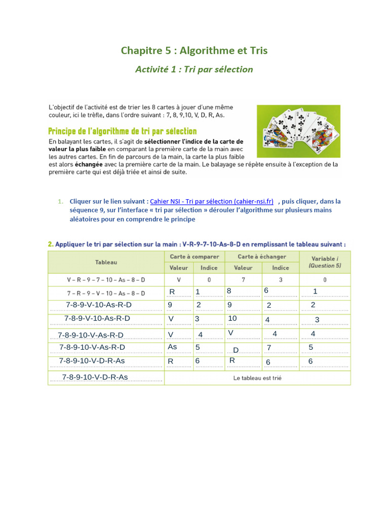 Tri par sélection : Méthode et Application | PDF