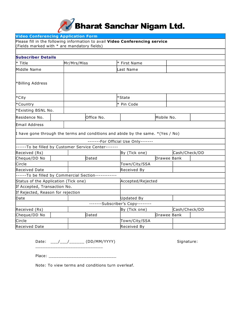 Subscriber Details: Video Conferencing Application Form | PDF | Cheque ...