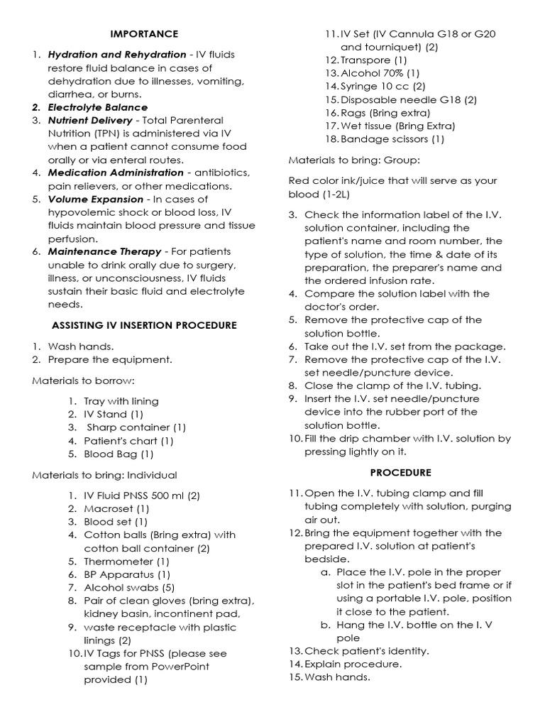 IV Fluid Administration and Procedures | PDF | Intravenous Therapy ...