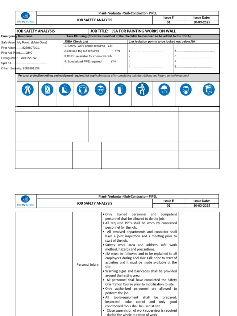 Job Safety Analysis for Painting Works | PDF | Personal Protective ...