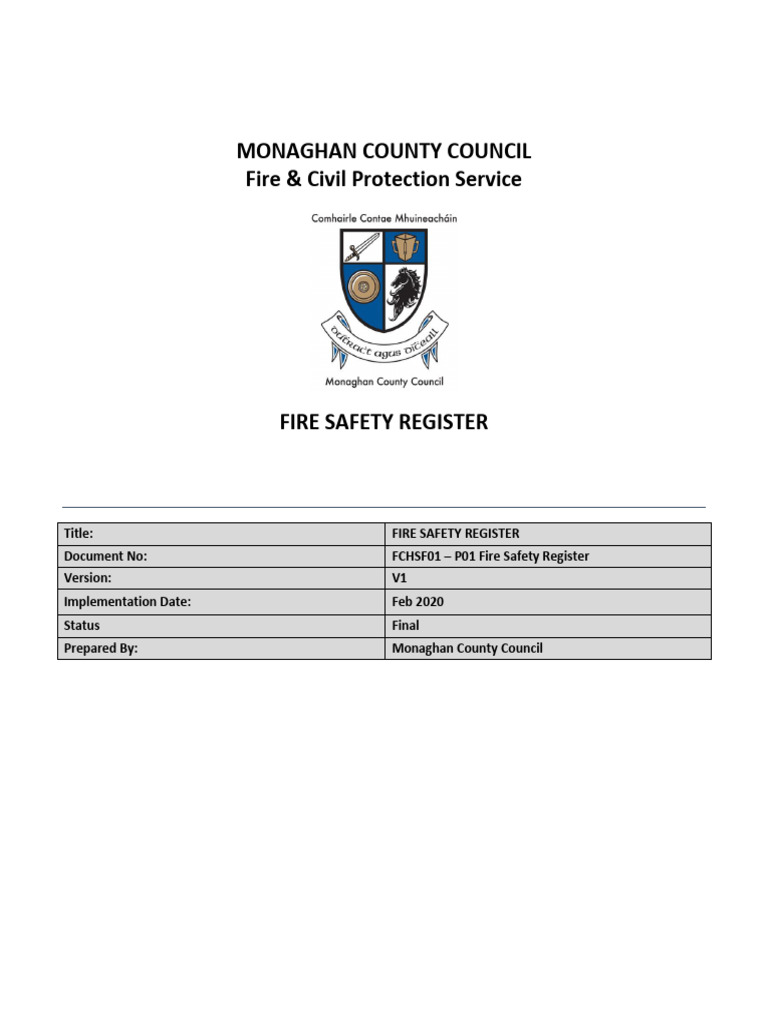 FCHSF01 P01 Fire Safety Register | PDF | Fire Safety | Firefighting