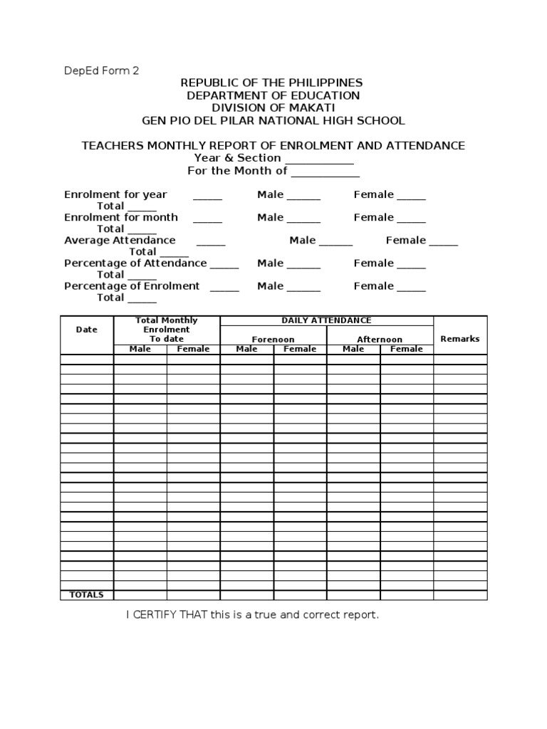 Monthly Enrollment Report Form 2 | PDF | Business | Social Science