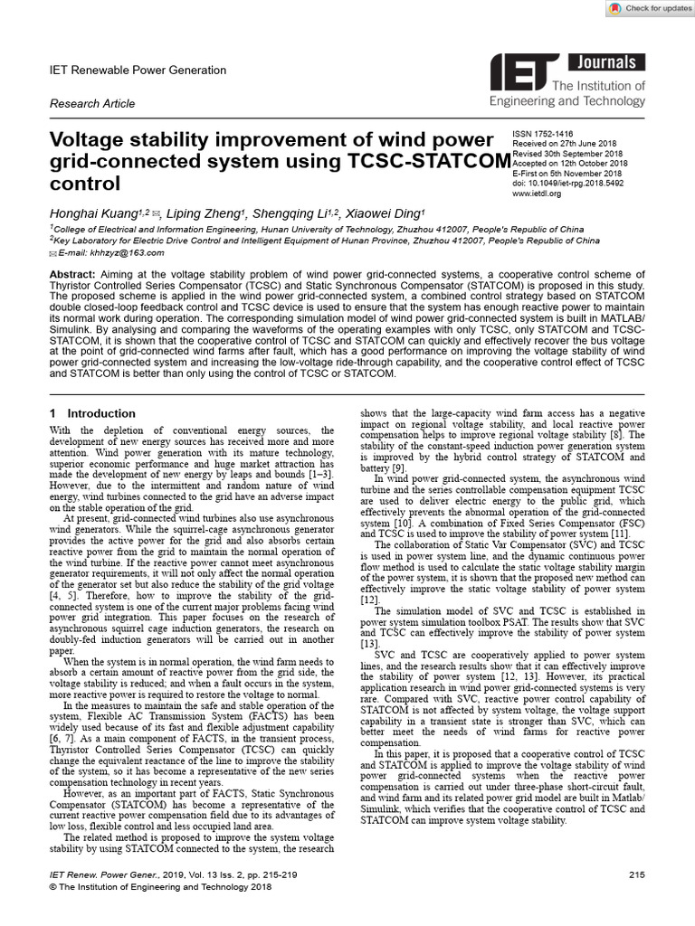 Voltage Stability in Wind Power Systems | PDF | Electrical Grid ...
