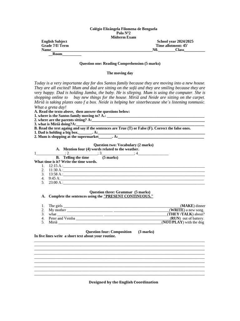 English End Termelizexam 20242025 | PDF | English Language | Reading ...