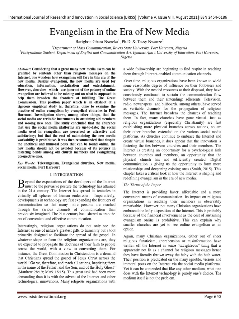 Evangelism in The Era of New Media | PDF | New Media | Pentecostalism