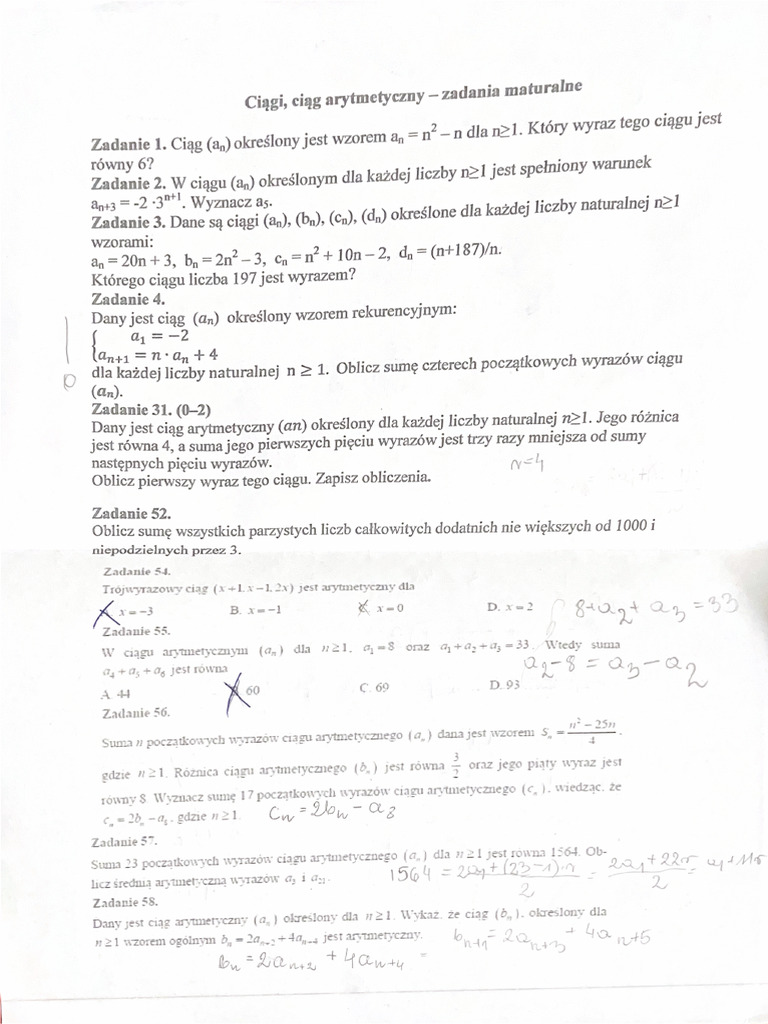 Ciagi Ciag Arytmetyczny Zadania Maturalne Pdf