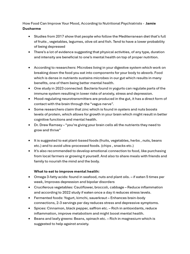Foods That Boost Mood and Mental Health PDF Foods Vegetables