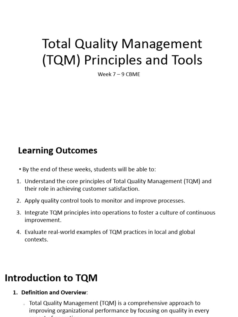 Total Quality Management Principles & Tools | PDF | Quality Management ...