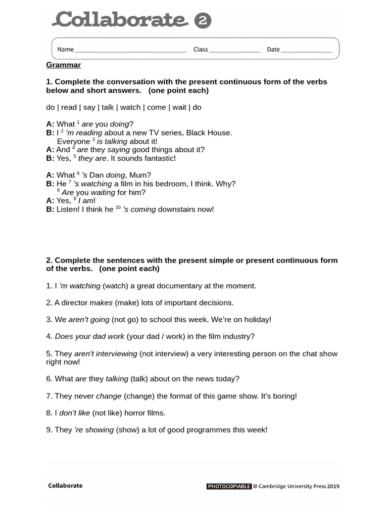 Present Continuous and Simple Tense Exercises | PDF