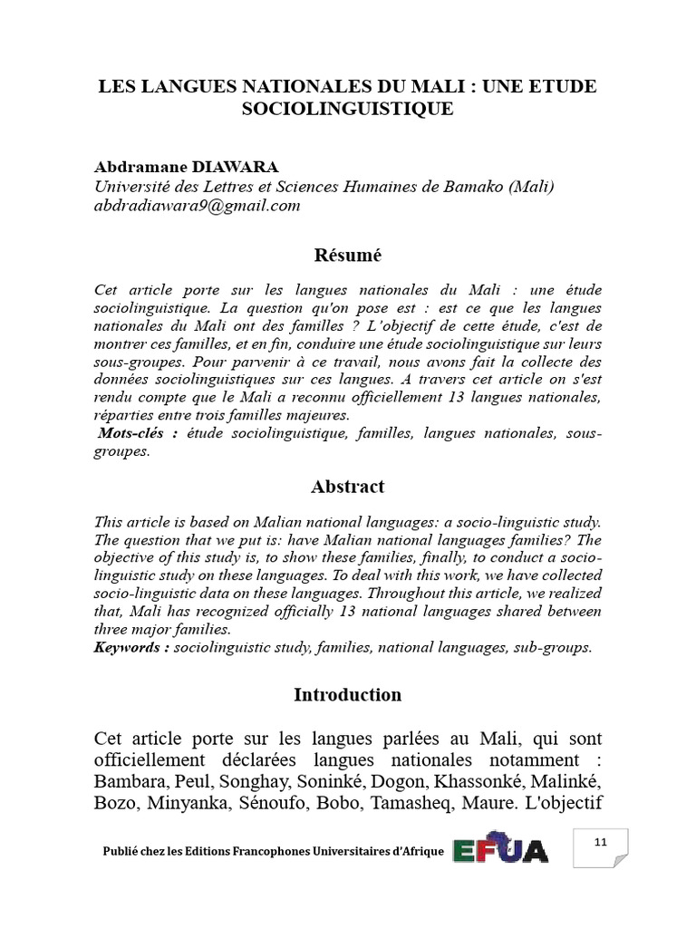 Langues nationales du Mali : étude sociolinguistique | PDF | Mali ...
