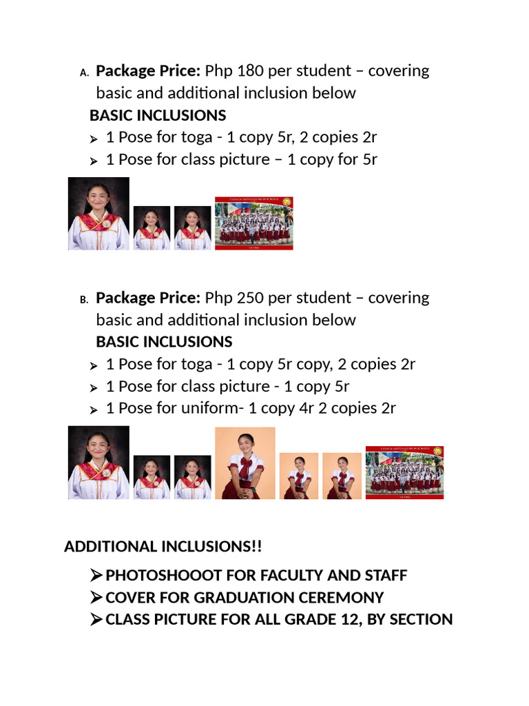 Graduation Photo Package Options | PDF
