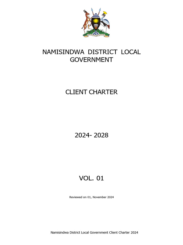 Namisindwa District Client Charter 2024 | PDF | Sanitation | Integrity