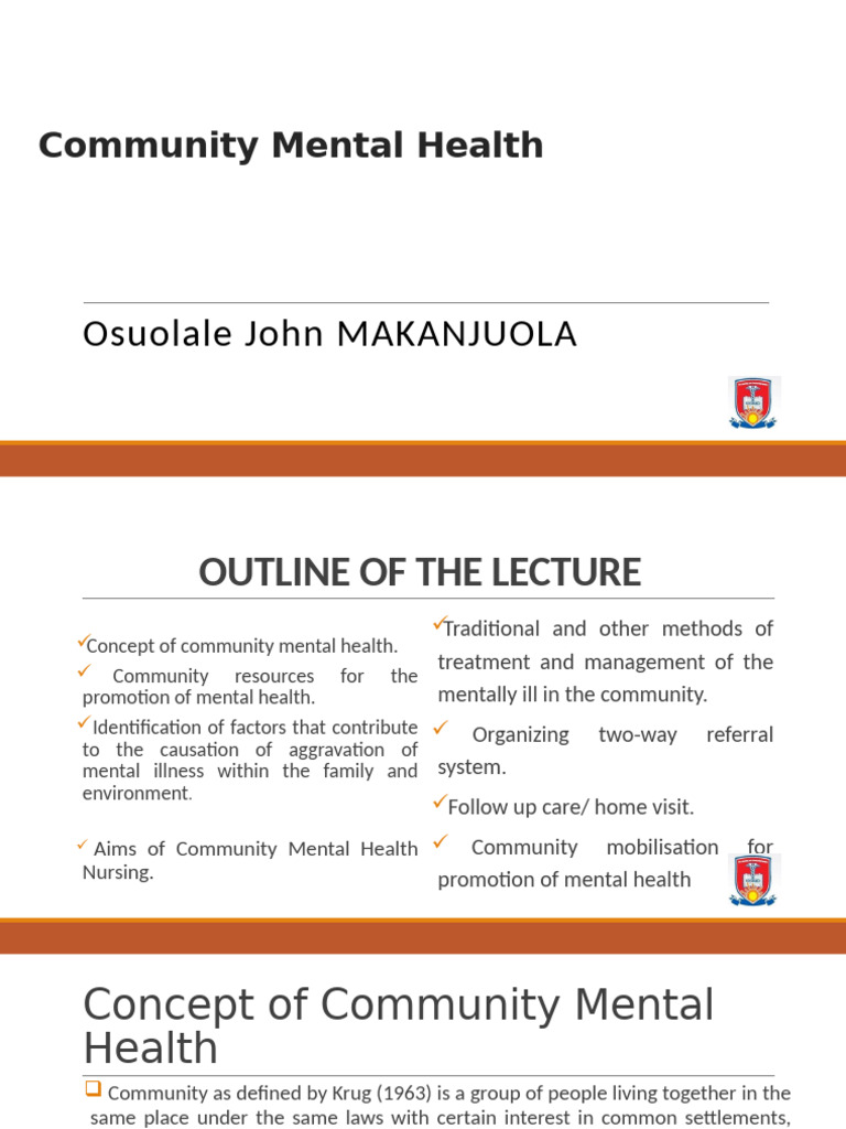 Community Mental Health Overview | PDF | Psychiatry | Suicide