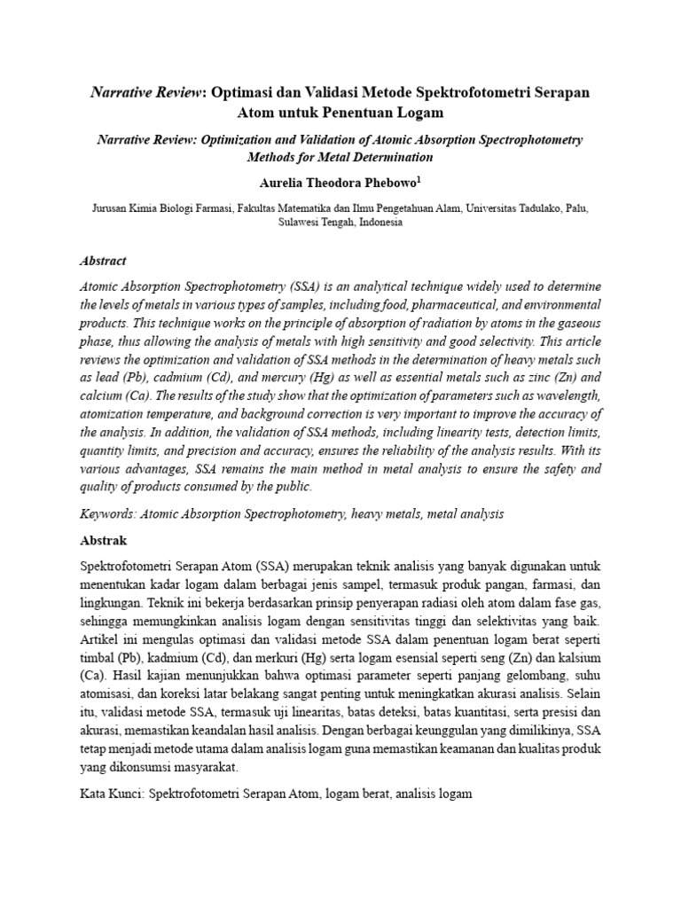 Narrative Review: Optimasi dan Validasi Metode Spektrofotometri Serapan ...