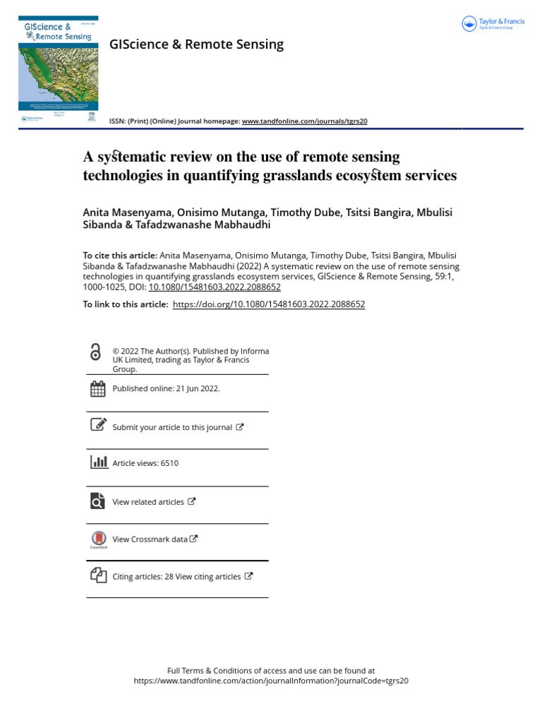 A Systematic Review On The Use of Remote Sensing Technologies in ...