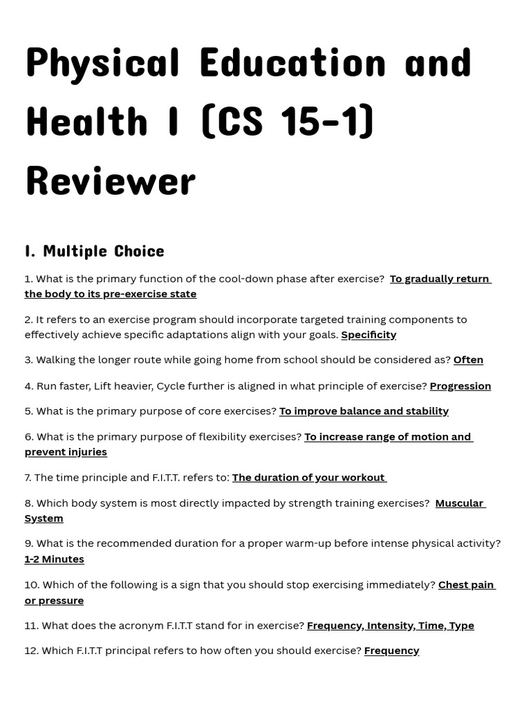 PE and Health I Exam Review Guide | PDF
