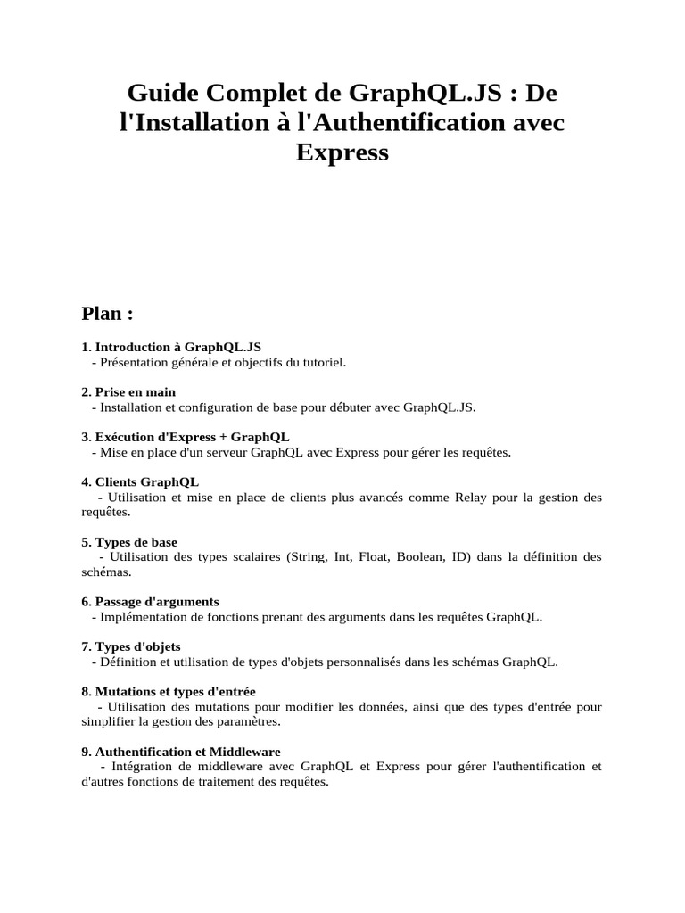 Guide GraphQL.JS : Installation à Authentification | PDF | Informatique ...