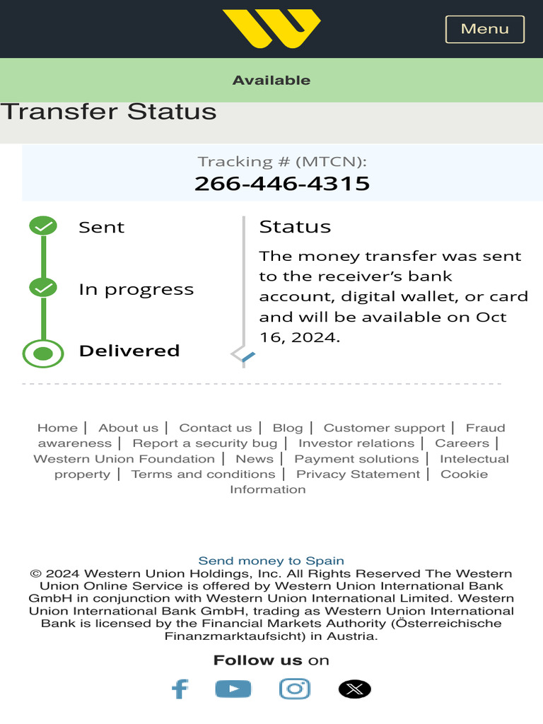 Track Your Transfer With Western Union DK | PDF