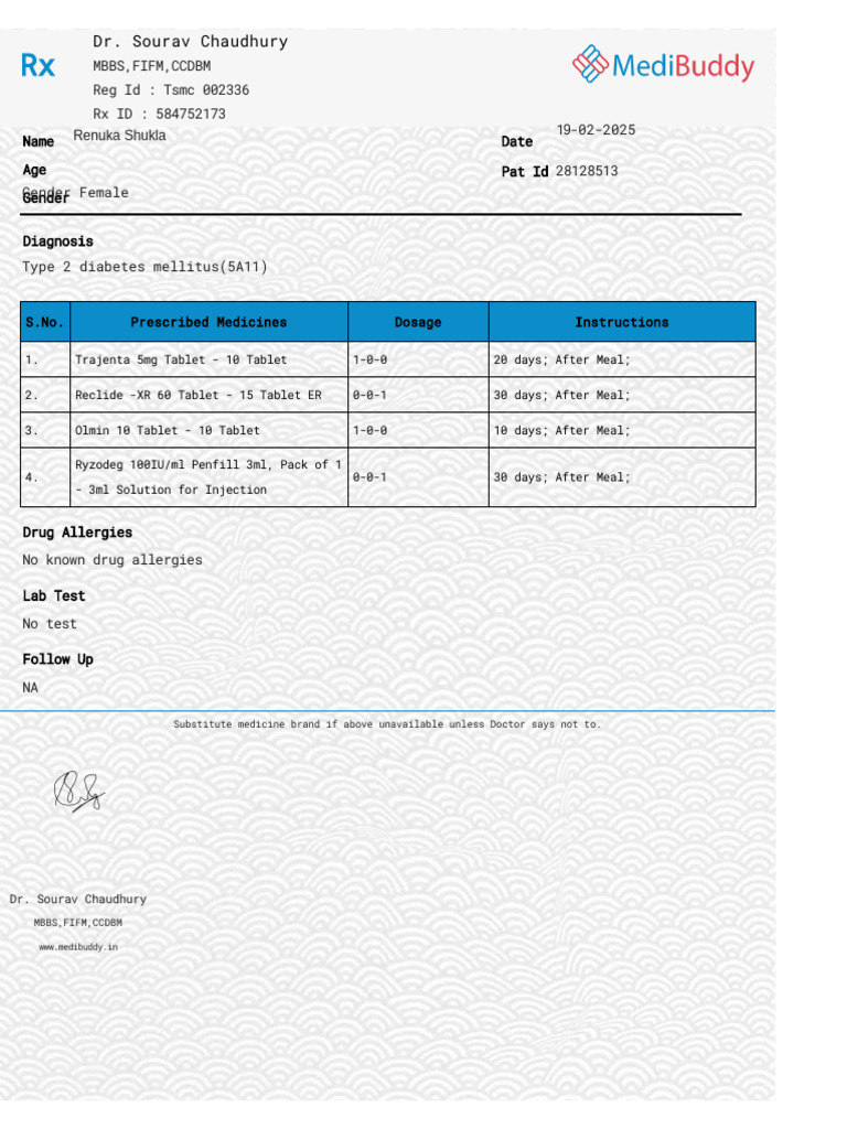 Type 2 Diabetes Prescription Details | PDF