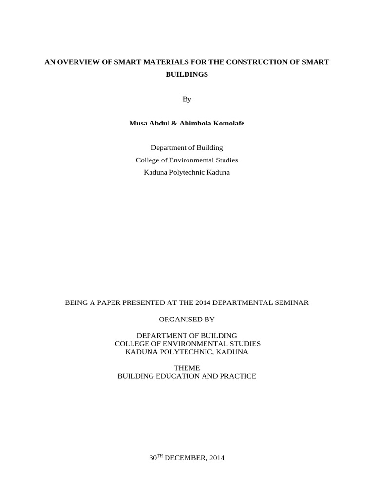 An Overview of Smart Materials For Smart Buildings | PDF | Shape Memory ...