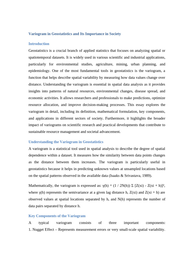 Understanding Variograms in Geostatistics | PDF | Spatial Analysis ...