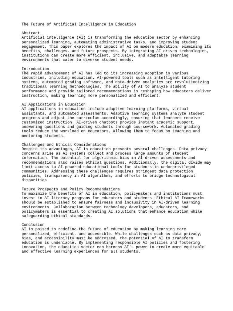 The Future of Artificial Intelligence in Education | PDF | Artificial ...