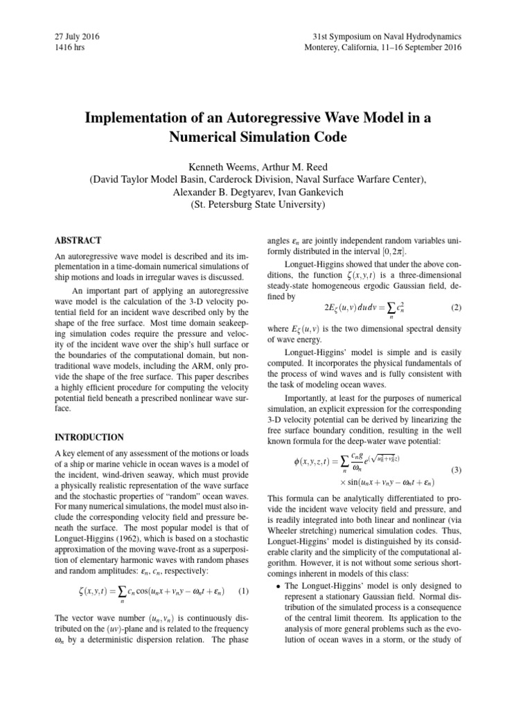 Autoregressive Wave Model for Ship Simulations | PDF | Autoregressive ...