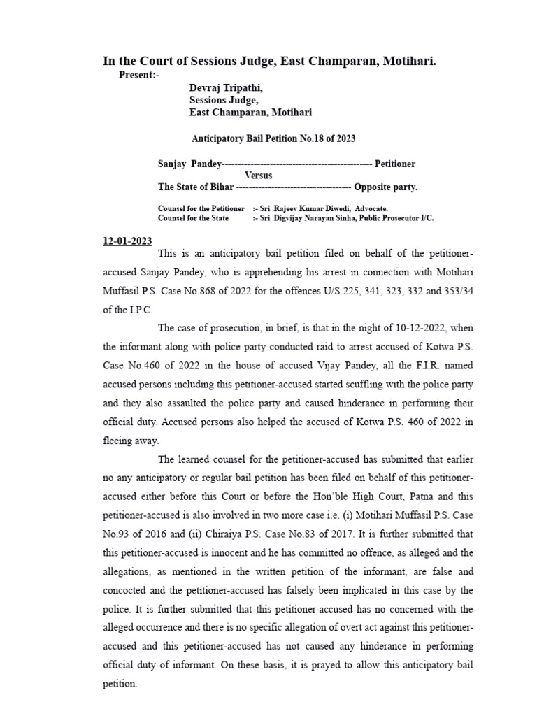 Anticipatory Bail Petition Ruling in Bihar | PDF | Bail | Prosecutor