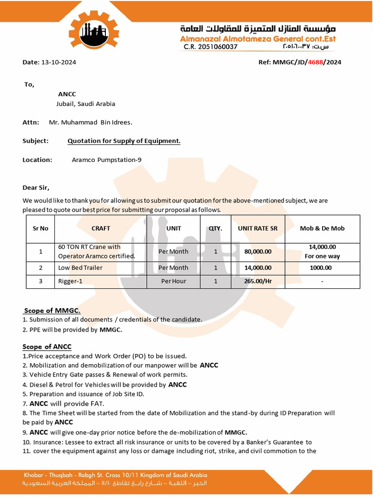 Quotation for Equipment Supply to ANCC | PDF | Legal Liability | Damages