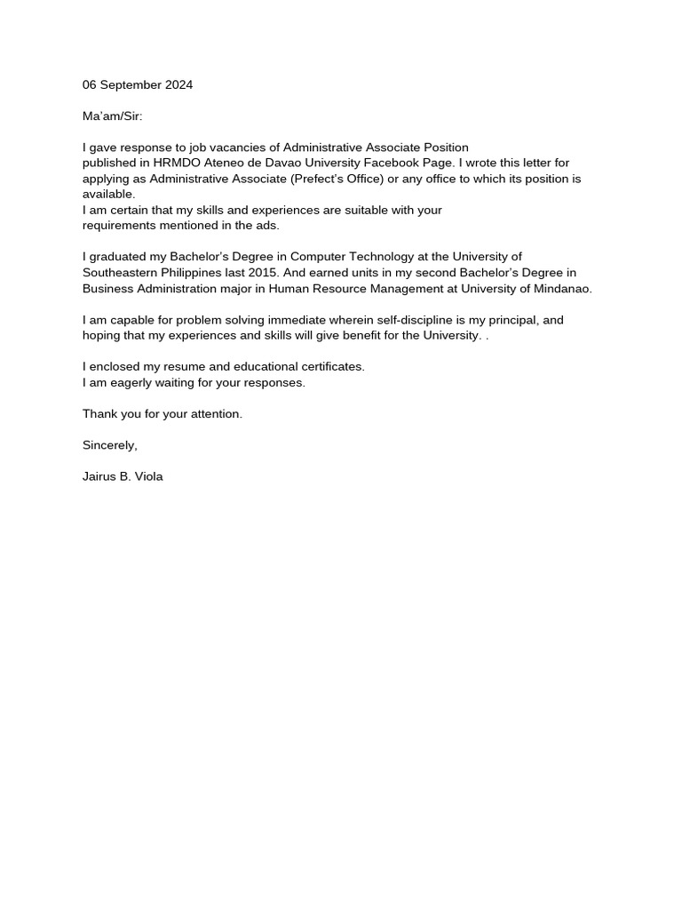 Application for Administrative Associate Position | PDF