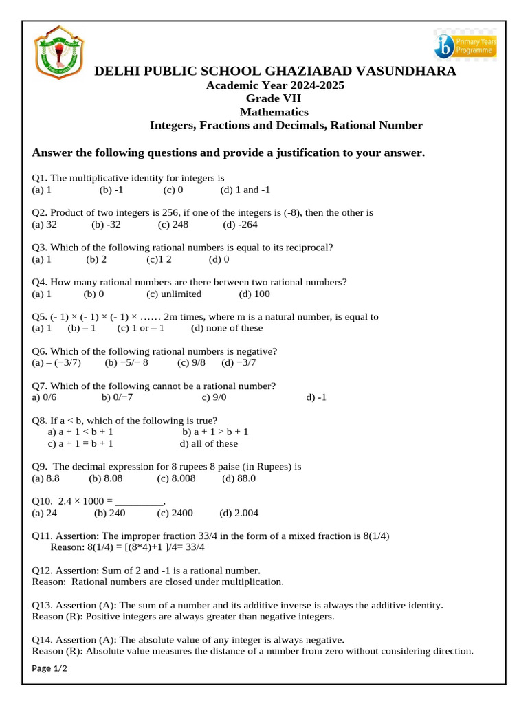 UI 1 Integers Fractions and Decimals Rational Numbers | PDF | Rational ...