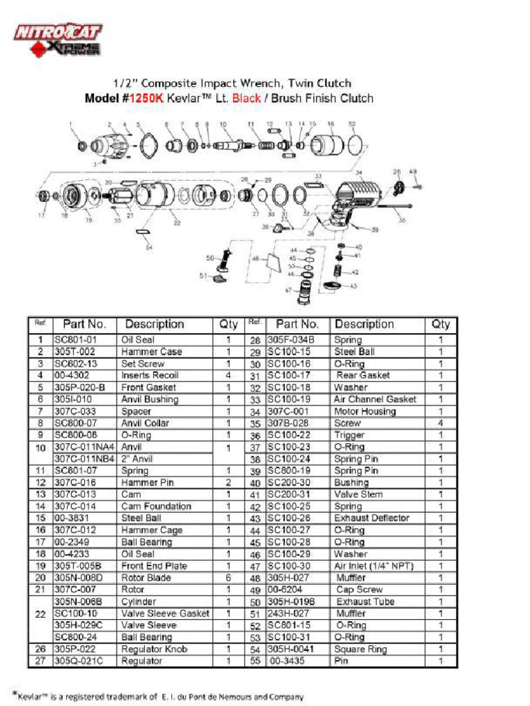 Aircat 1250K Impact Wrench Parts Guide | PDF