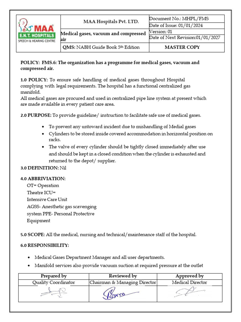 Medical Gas Management Policy | PDF | Valve | Pump
