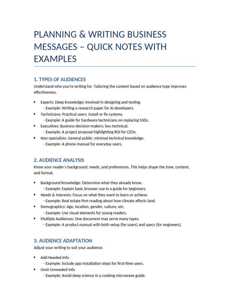 Planning Business Messages Short Notes | PDF | Human Communication ...