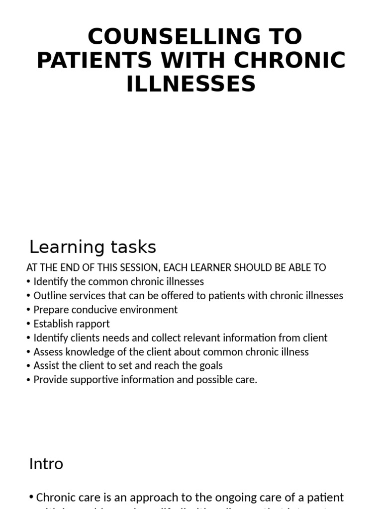 Session 6 Counselling To Patients With Chronic Illness | PDF | Chronic ...