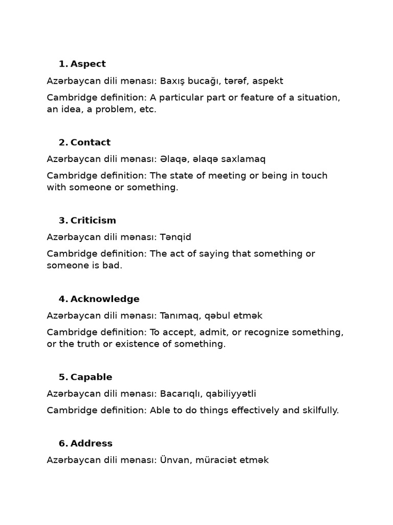 Words and Definitions | PDF