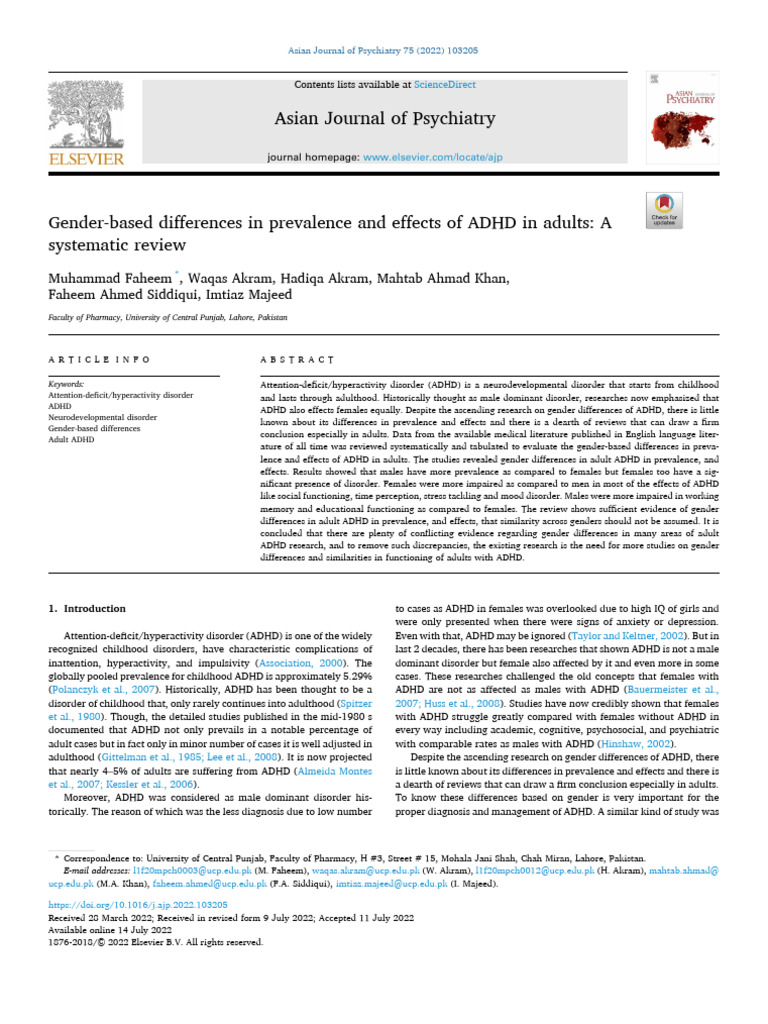 Gender Differences in Adult ADHD Effects | PDF | Attention Deficit ...