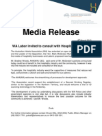 CE12MAR009 AHAWA Media Release WA Labor Invited To Consult With Hospitality Industry