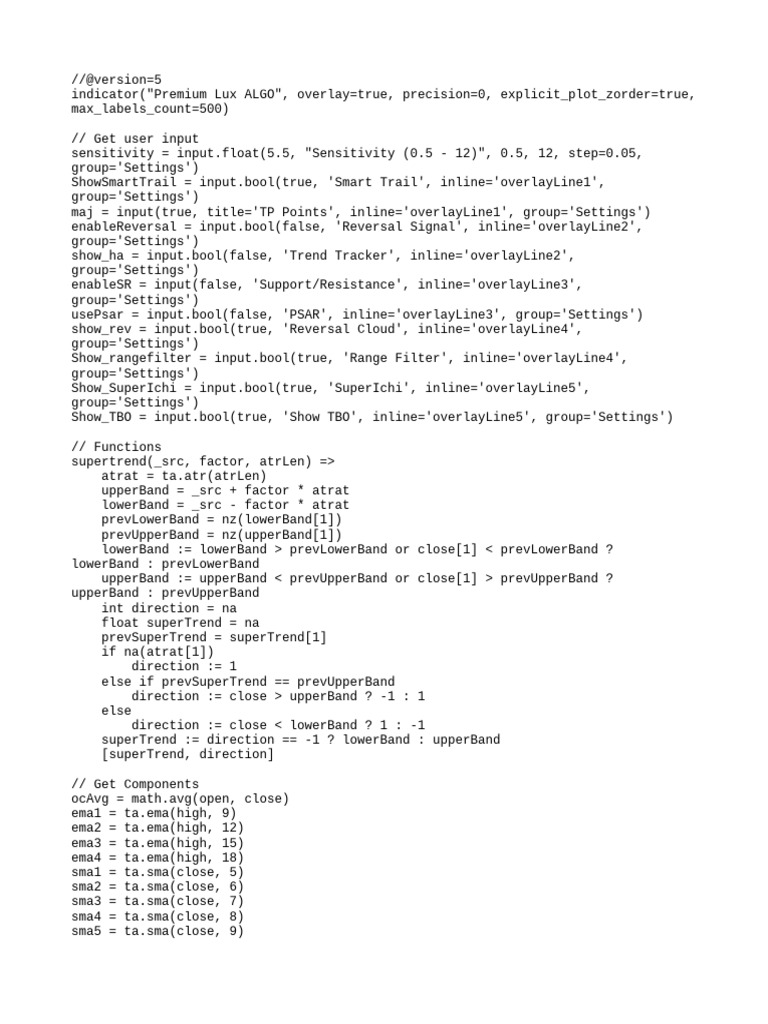 Premium Lux Algo Pine Script Code | PDF | Standard Deviation ...