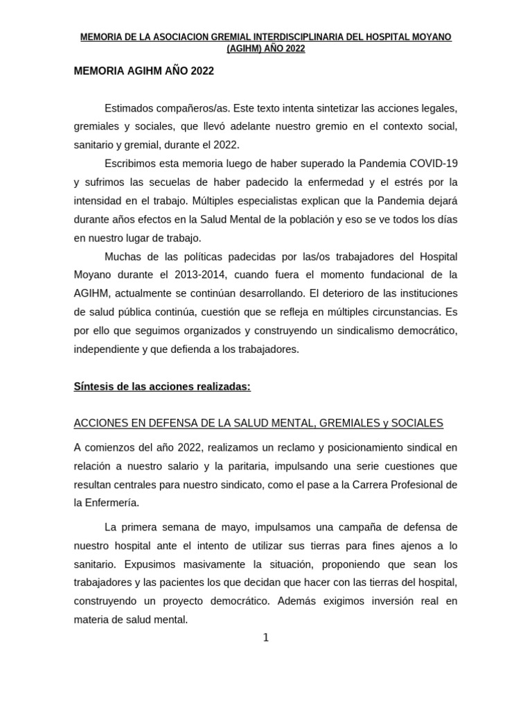 Memoria de La Agihm 2022 | PDF | Hospital | Memoria