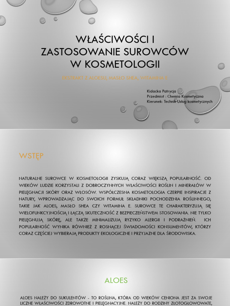 Właściwości I Zastosowanie Surowców W Kosmetologii | PDF
