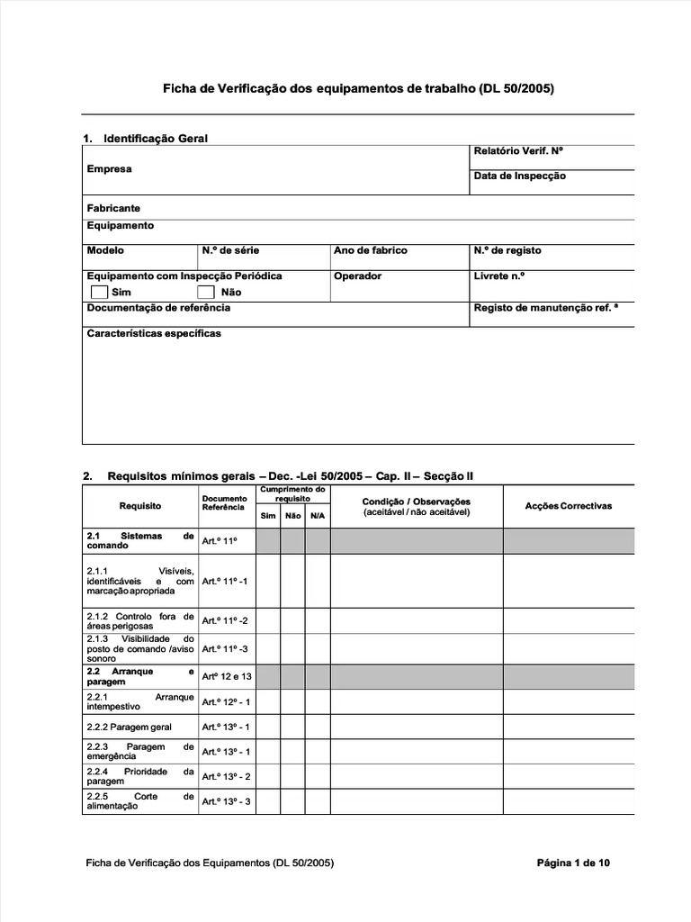 Ficha de Verificação DL 50/2005 | PDF