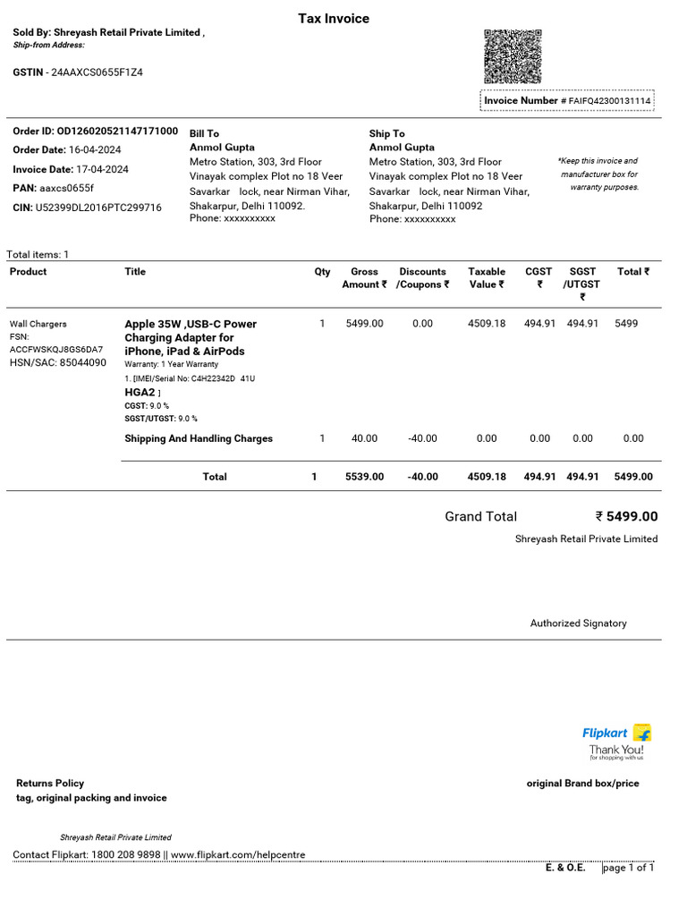 Charger Invoice Copy | PDF | Taxes | Government Finances