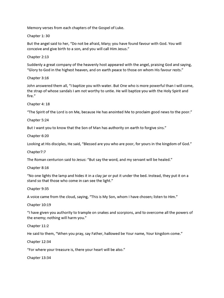 Gospel of Luke Memory Verses | PDF | Jesus | Religious Belief And Doctrine