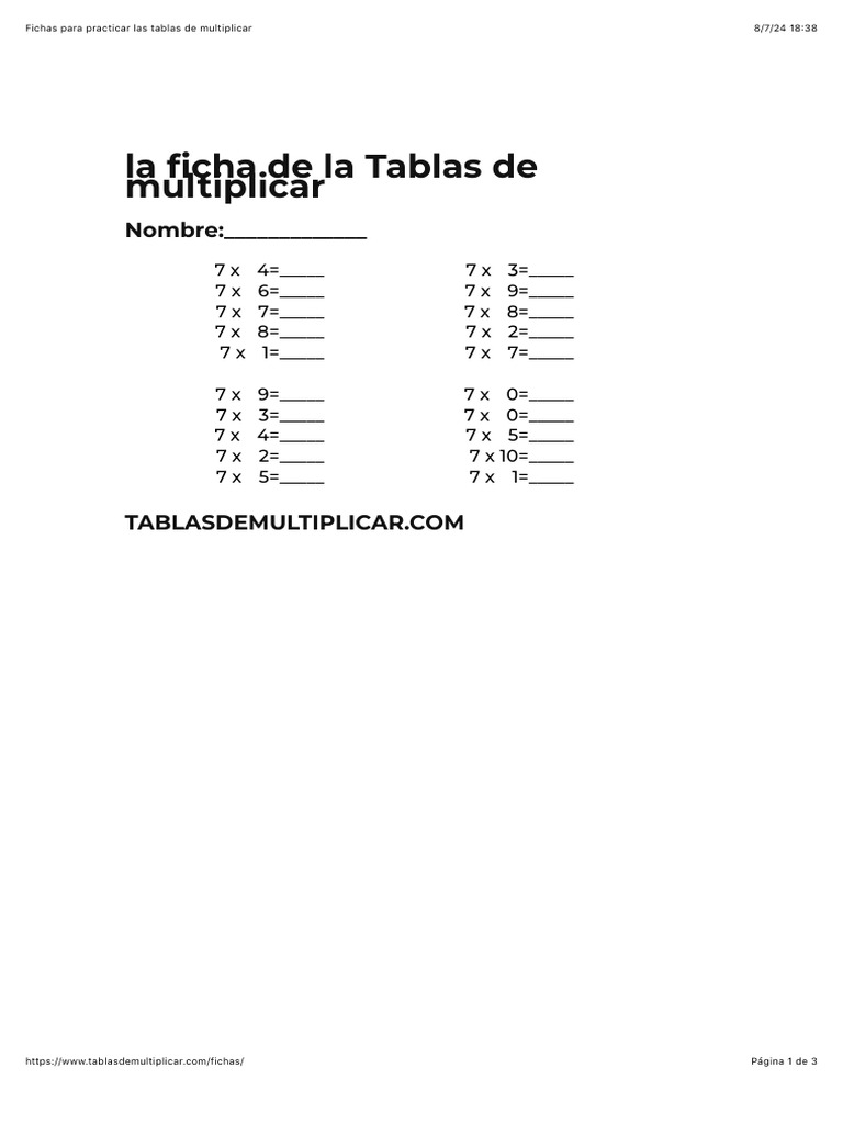 Fichas para la tabla del 7 | PDF