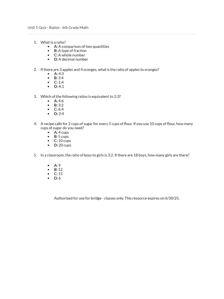 Ratios - Multiple Choice Quiz - Docx 4 | PDF