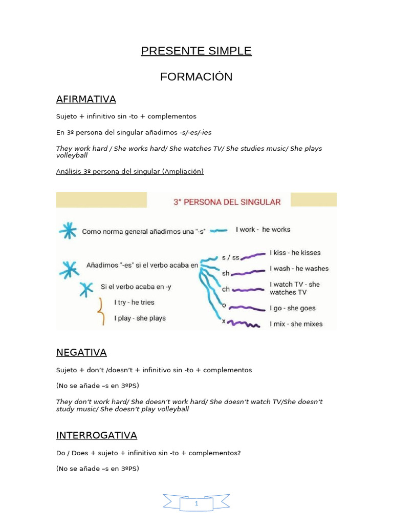 Formación y Uso del Presente Simple | PDF | Mecánica del lenguaje ...