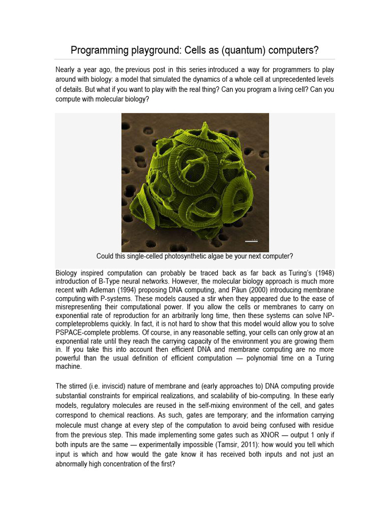 Programming Playground: Cells As (Quantum) Computers? | PDF