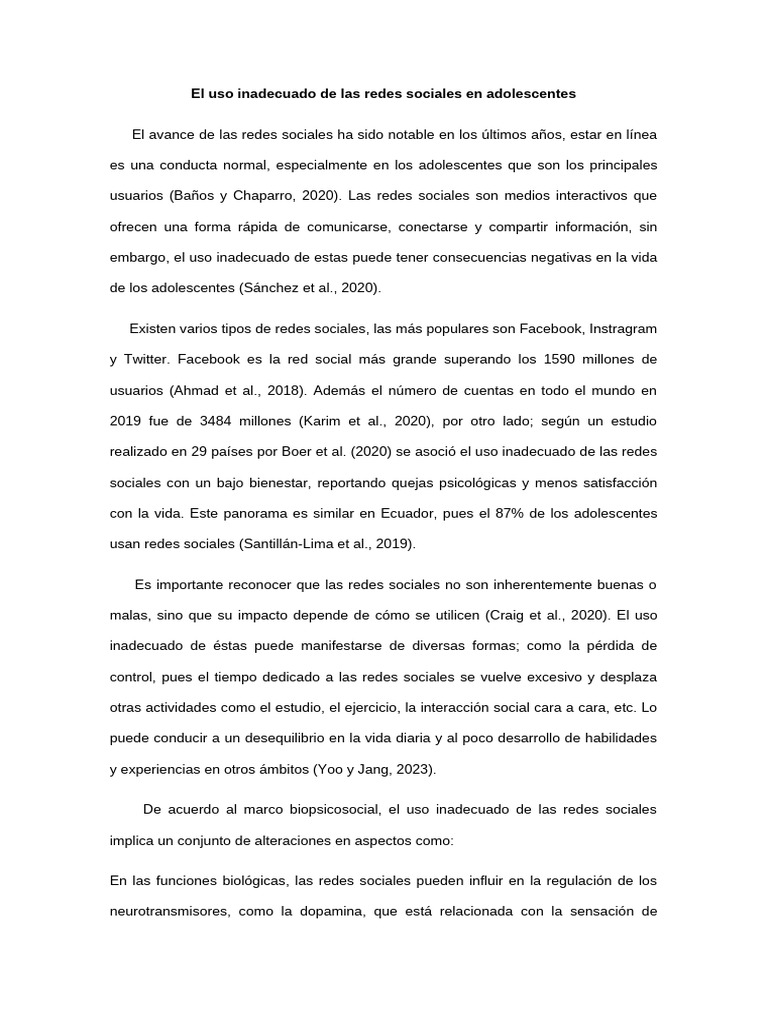 Uso inadecuado de redes sociales en adolescentes | PDF | Facebook ...